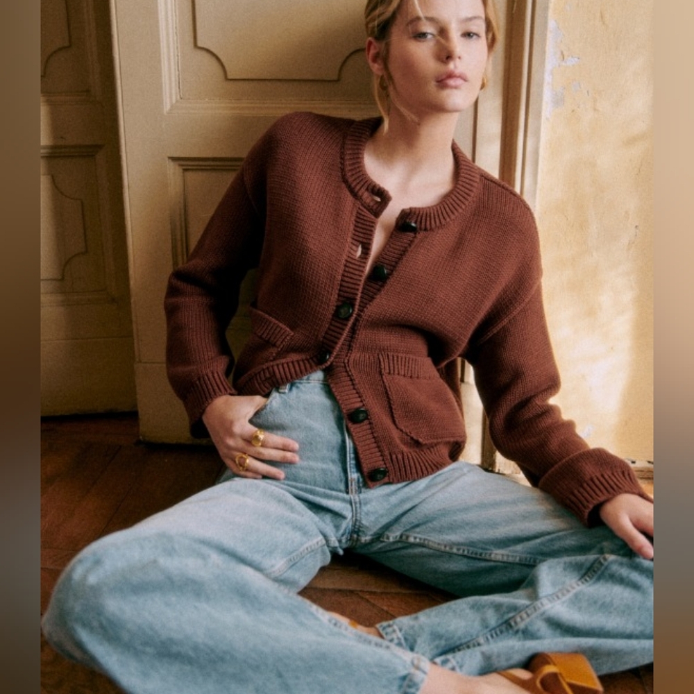 Sezane Titouan Cardigan Chocolate - Size S